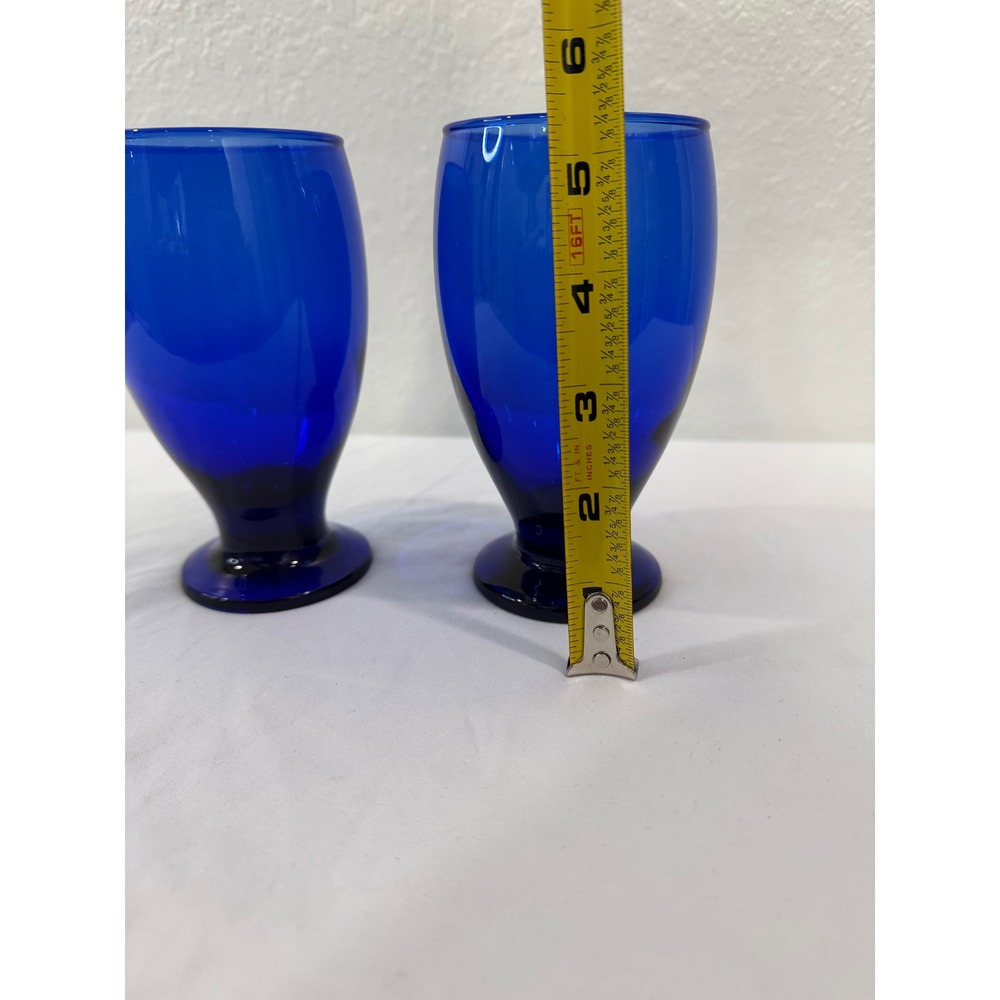 Cobalt Blue Footed Glasses Set Of 2 Vintage Drinking Goblets Barware - Picture 2 of 6